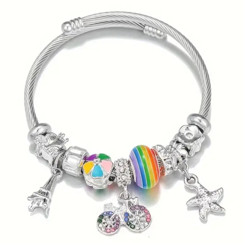 💥1pc Fashion Color Bicycle Bicycle Pendant Stainless Steel Adjustable Bangle